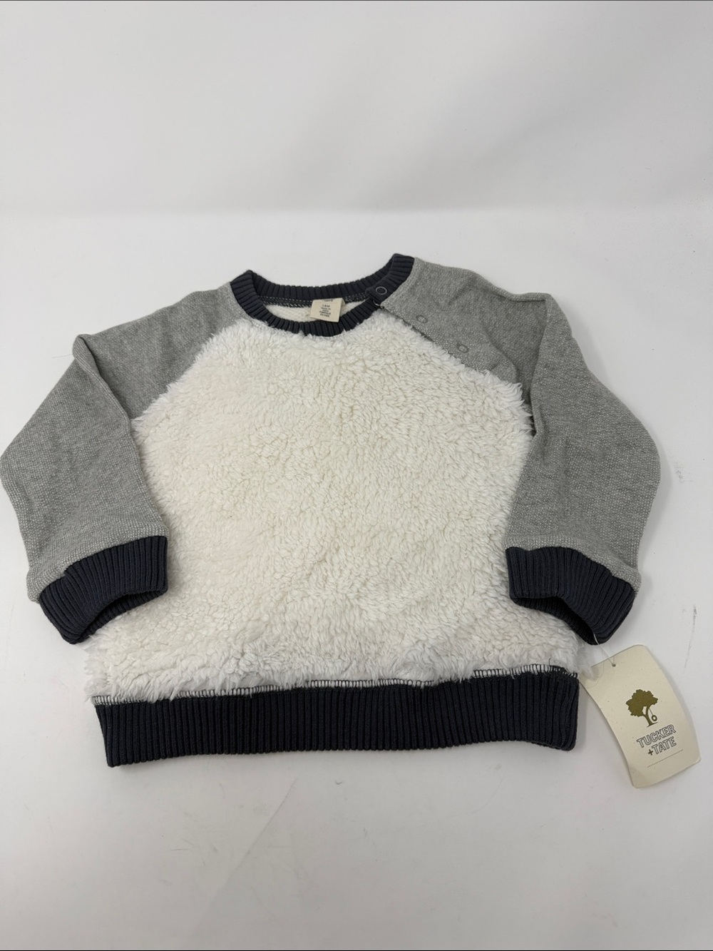 Tucker + Tate Cream Sherpa Sweatshirt with Navy Trim NWT 18m